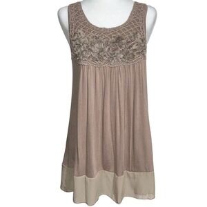 Espresso Lace Babydoll Tank Top Taupe Boho Romantic Cottagecore Fairy Large